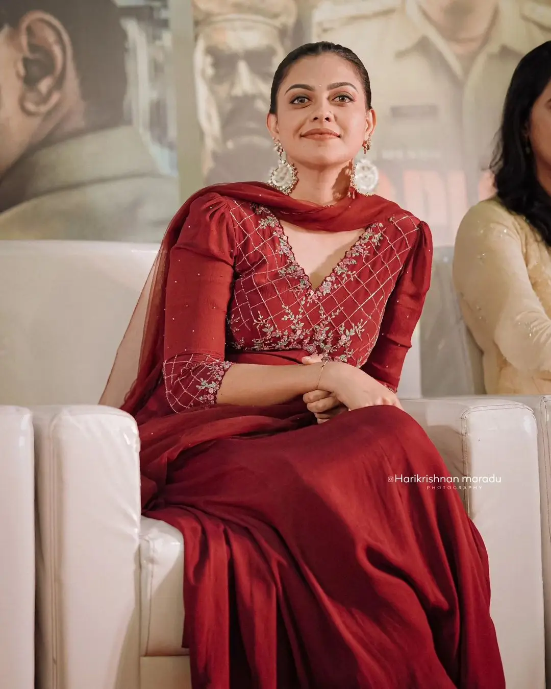 Anusree Nair In South Indian Traditional Maroon Dress